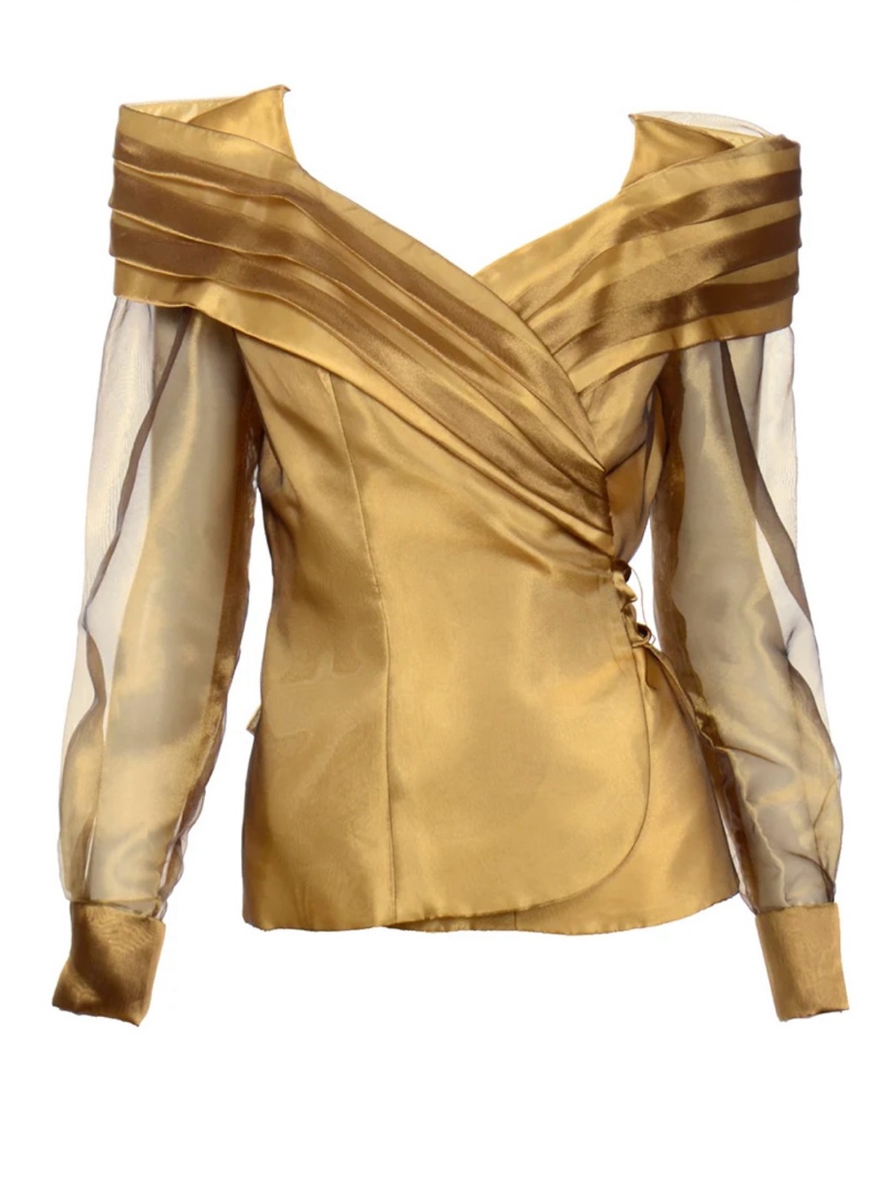 Alex Evenings Bronze Gold Metallic Off Shoulder Blouse M